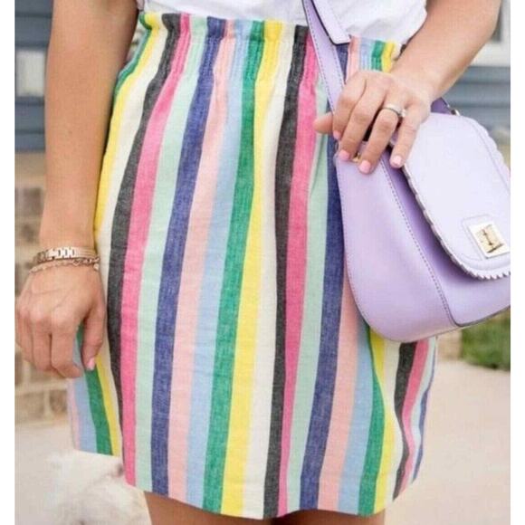 J. Crew Linen Cotton Multi Color Striped Pull On Skirt - Picture 3 of 11